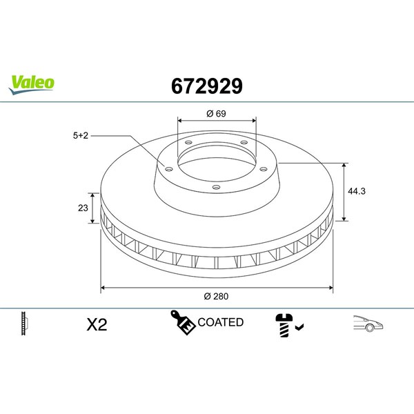 Bromsskiva Ventilerad, Framaxel Valeo 672929 VALEO