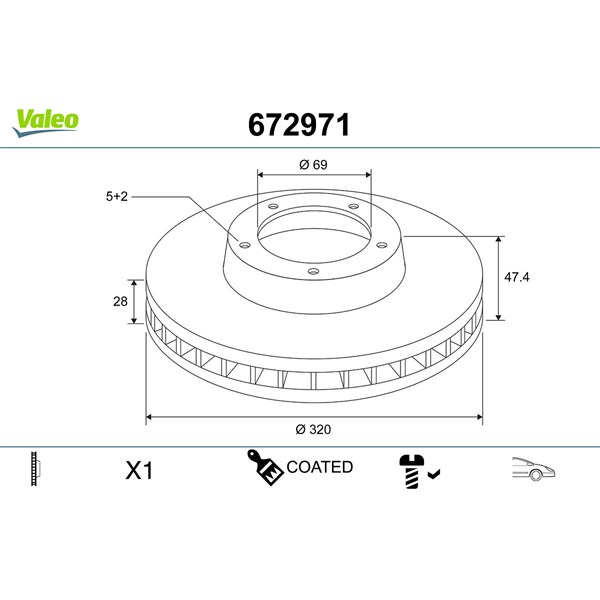 Bromsskiva Ventilerad, Framaxel Valeo 672971 VALEO