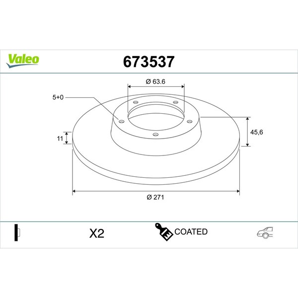 Bromsskiva Solid, Bakaxel Valeo 673537 VALEO
