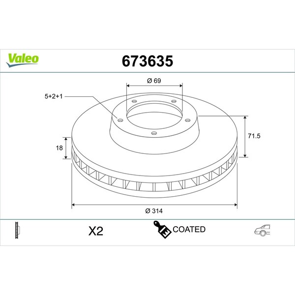Bromsskiva Ventilerad, Bakaxel Valeo 673635 VALEO Bromsskiva Ventilerad, Bakaxel Valeo 673635 VALEO