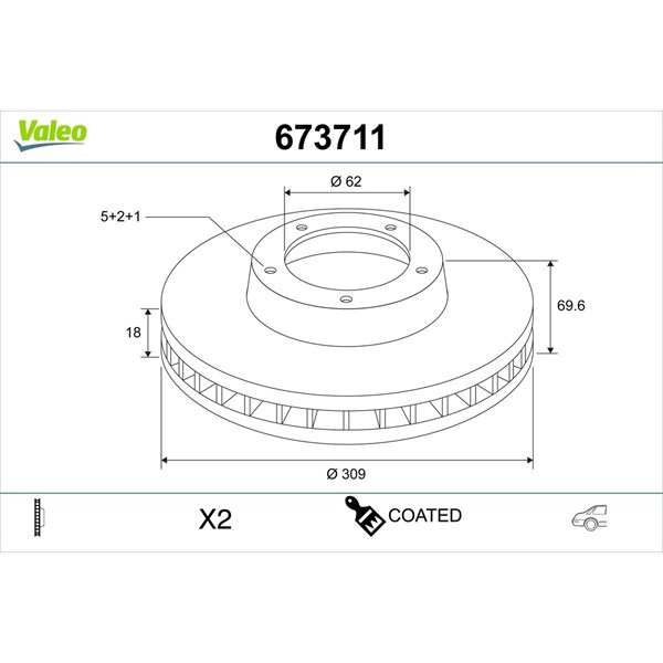 Bromsskiva Ventilerad, Bakaxel Valeo 673711 VALEO Bromsskiva Ventilerad, Bakaxel Valeo 673711 VALEO