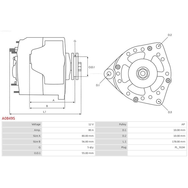 Generator 12V 80A As-pl A0849S AS-PL Generator 12V 80A As-pl A0849S AS-PL
