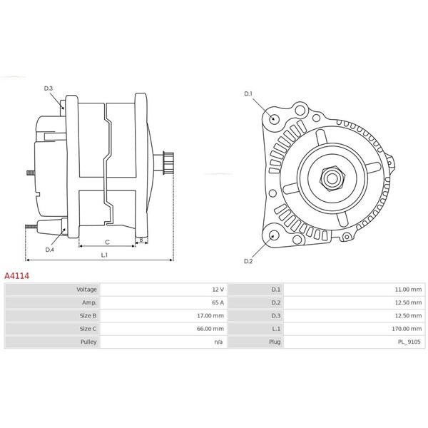 Generator 12V 65A As-pl A4114 AS-PL Generator 12V 65A As-pl A4114 AS-PL