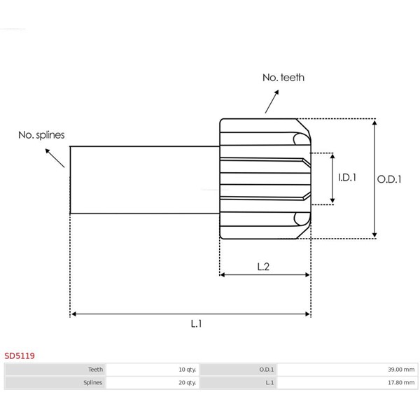 Frihjulsväxel, startmotor As-pl SD5119 AS-PL