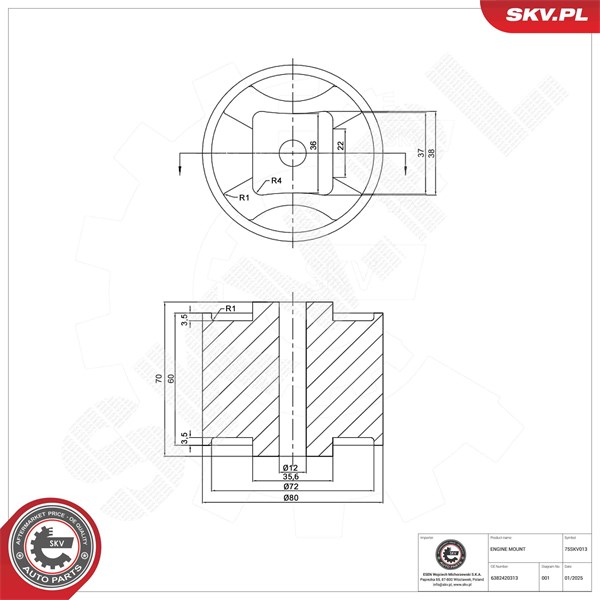 Motorkudde, Höger Esen skv 75SKV013 ESEN SKV