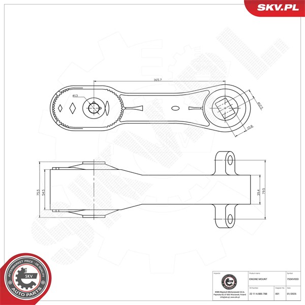 Motorkudde, Bak, Fram, Vänster, Höger Esen skv 75SKV033 ESEN SKV Motorkudde, Bak, Fram, Vänster, Höger Esen skv 75SKV033 ESEN SKV