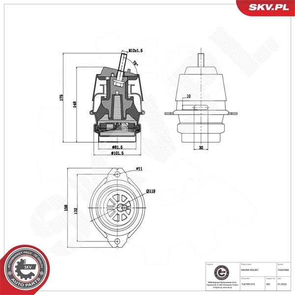 Motorkudde, Höger, Vänster Esen skv 75SKV068 ESEN SKV Motorkudde, Höger, Vänster Esen skv 75SKV068 ESEN SKV