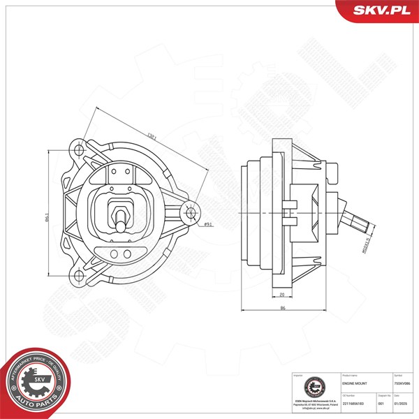 Motorkudde, Vänster Esen skv 75SKV086 ESEN SKV