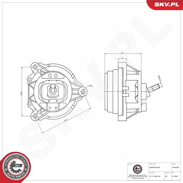 Motorkudde, Höger Esen skv 75SKV087 ESEN SKV