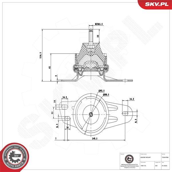 Motorkudde, Höger Esen skv 75SKV098 ESEN SKV Motorkudde, Höger Esen skv 75SKV098 ESEN SKV