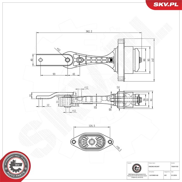 Motorkudde, Bak, Nedre, Höger Esen skv 75SKV103 ESEN SKV