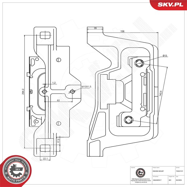 Motorkudde, Höger Esen skv 75SKV121 ESEN SKV