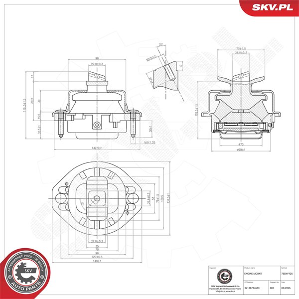 Motorkudde, Vänster Esen skv 75SKV125 ESEN SKV Motorkudde, Vänster Esen skv 75SKV125 ESEN SKV