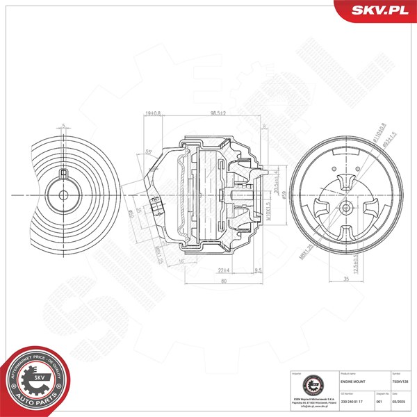 Motorkudde, Fram, Tvåsidig, Vänster, Höger Esen skv 75SKV128 ESEN SKV Motorkudde, Fram, Tvåsidig, Vänster, Höger Esen skv 75SKV128 ESEN SKV