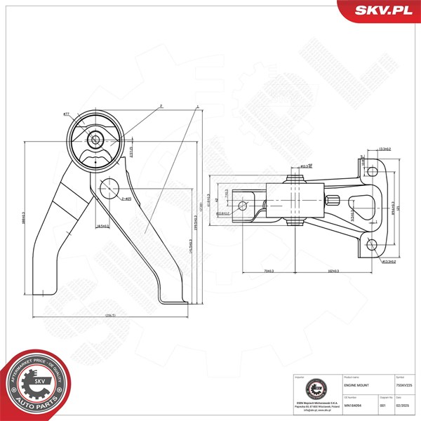 Motorkudde, Höger Esen skv 75SKV225 ESEN SKV