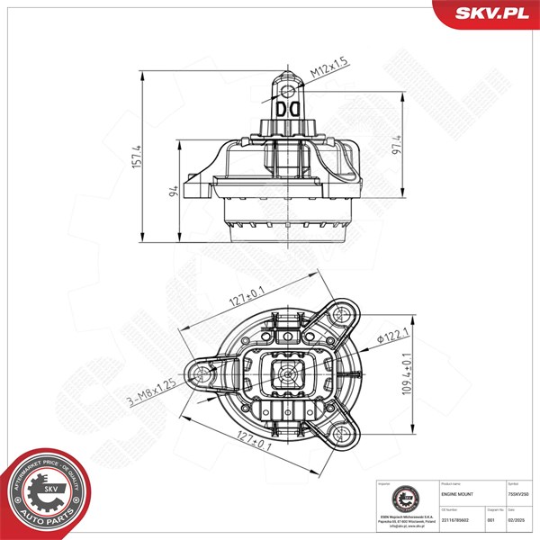 Motorkudde, Höger Esen skv 75SKV250 ESEN SKV Motorkudde, Höger Esen skv 75SKV250 ESEN SKV
