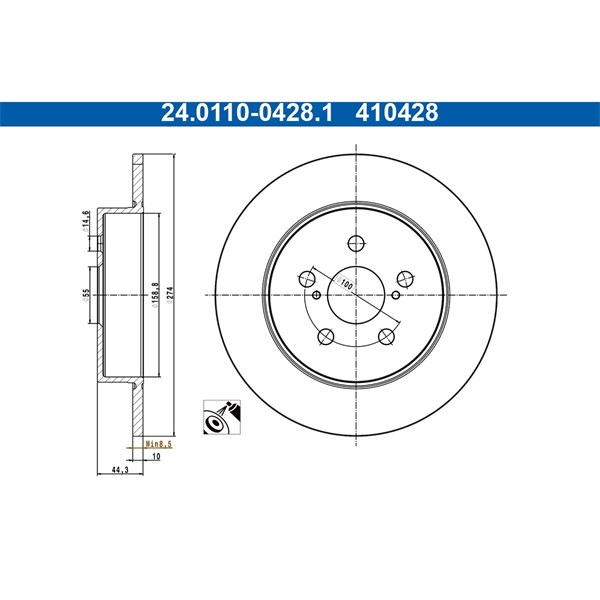Bromsskiva Solid, Bakaxel Ate 24.0110-0428.1 ATE