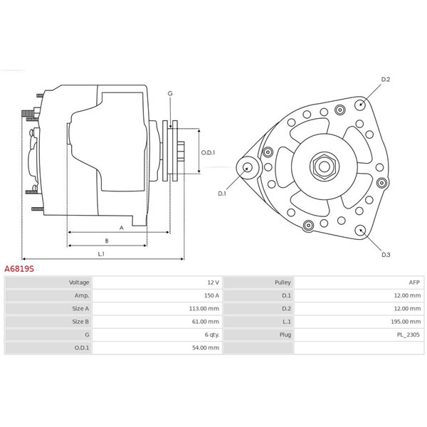 Generator 12V 150A As-pl A6819S AS-PL