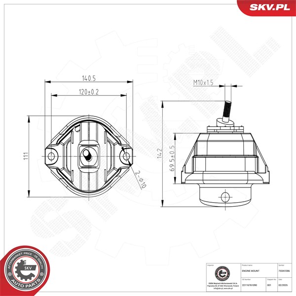 Motorkudde, Höger Esen skv 75SKV286 ESEN SKV