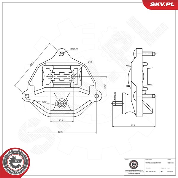 Bussning, automatväxellåda, Fram Esen skv 75SKV818 ESEN SKV Bussning, automatväxellåda, Fram Esen skv 75SKV818 ESEN SKV