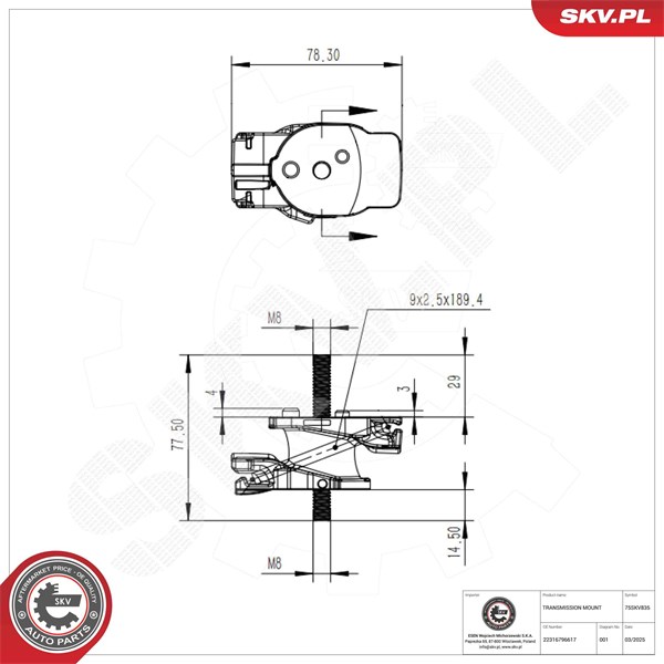 Bussning, manuell växellåda, Bak Esen skv 75SKV835 ESEN SKV Bussning, manuell växellåda, Bak Esen skv 75SKV835 ESEN SKV