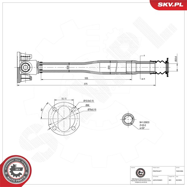 Drivaxel, Framaxel Esen skv 76SKV006 ESEN SKV Drivaxel, Framaxel Esen skv 76SKV006 ESEN SKV