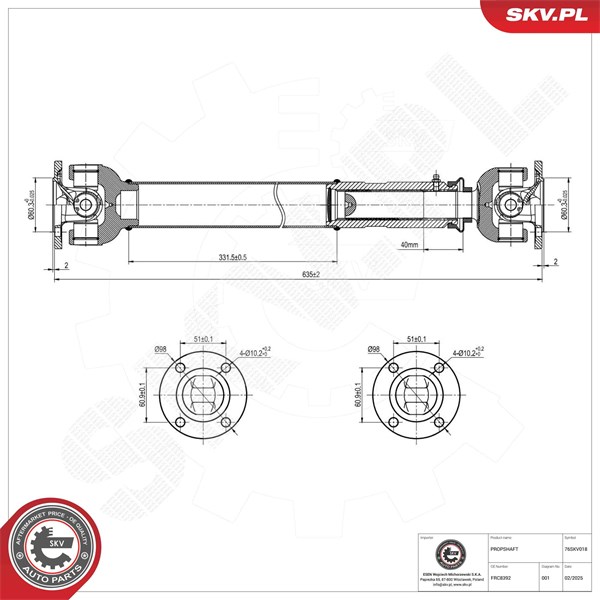 Drivaxel, Bakaxel, Bak Esen skv 76SKV018 ESEN SKV Drivaxel, Bakaxel, Bak Esen skv 76SKV018 ESEN SKV
