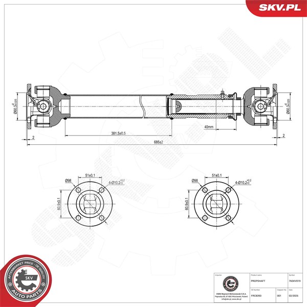 Drivaxel, Bakaxel, Framaxel Esen skv 76SKV019 ESEN SKV Drivaxel, Bakaxel, Framaxel Esen skv 76SKV019 ESEN SKV