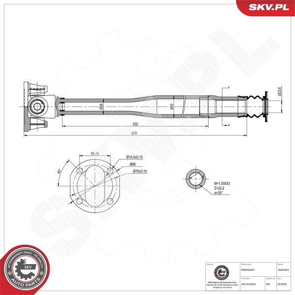 Drivaxel, Framaxel Esen skv 76SKV024 ESEN SKV Drivaxel, Framaxel Esen skv 76SKV024 ESEN SKV