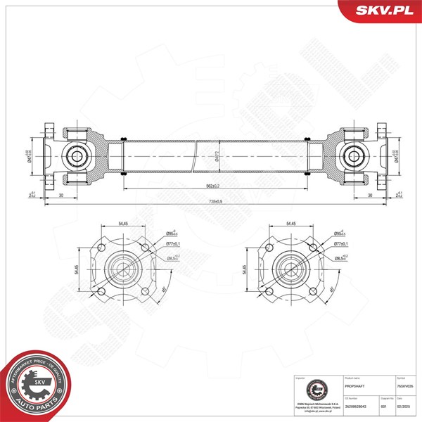 Drivaxel, Framaxel Esen skv 76SKV026 ESEN SKV Drivaxel, Framaxel Esen skv 76SKV026 ESEN SKV