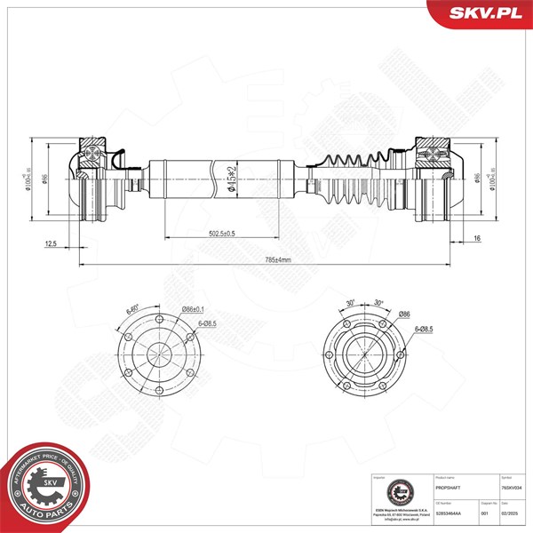 Drivaxel, Framaxel, Fram Esen skv 76SKV034 ESEN SKV Drivaxel, Framaxel, Fram Esen skv 76SKV034 ESEN SKV