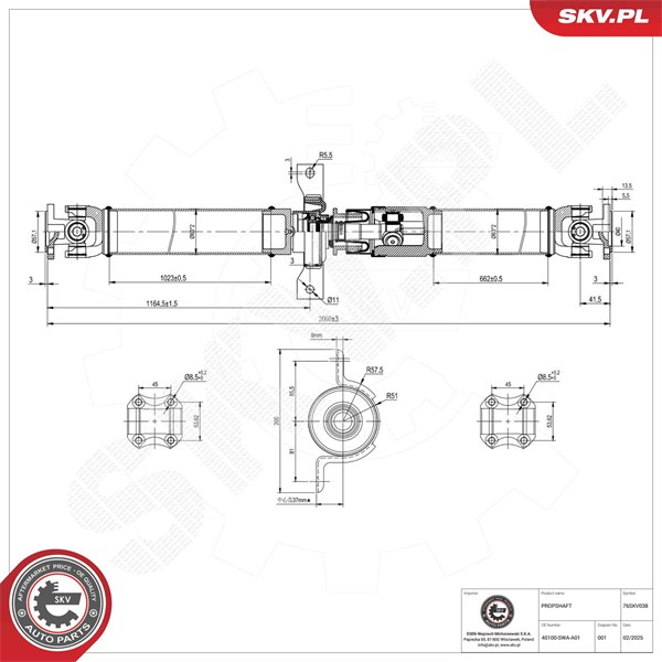 Drivaxel, Bakaxel Esen skv 76SKV038 ESEN SKV Drivaxel, Bakaxel Esen skv 76SKV038 ESEN SKV