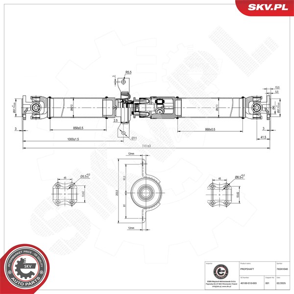 Drivaxel, Bakaxel Esen skv 76SKV040 ESEN SKV Drivaxel, Bakaxel Esen skv 76SKV040 ESEN SKV