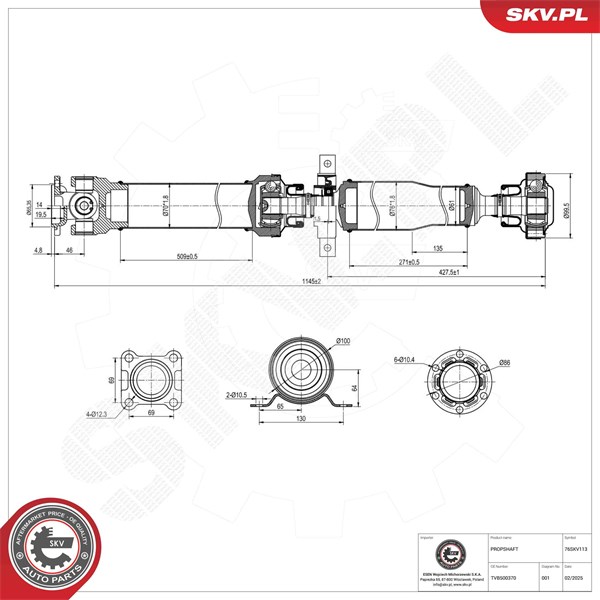 Drivaxel, Bakaxel Esen skv 76SKV113 ESEN SKV Drivaxel, Bakaxel Esen skv 76SKV113 ESEN SKV