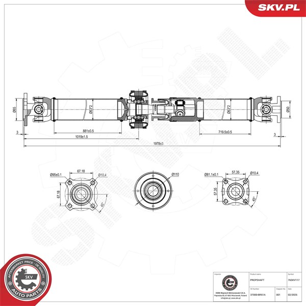 Drivaxel, Bakaxel Esen skv 76SKV117 ESEN SKV Drivaxel, Bakaxel Esen skv 76SKV117 ESEN SKV