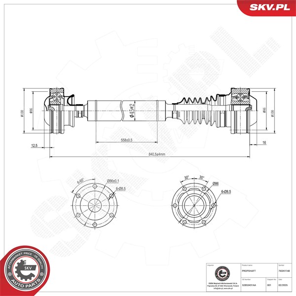 Drivaxel, Framaxel Esen skv 76SKV148 ESEN SKV Drivaxel, Framaxel Esen skv 76SKV148 ESEN SKV