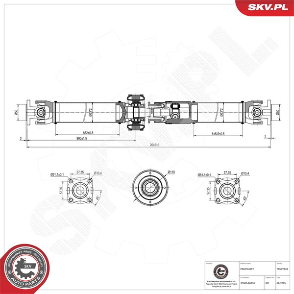 Drivaxel, Bakaxel Esen skv 76SKV149 ESEN SKV