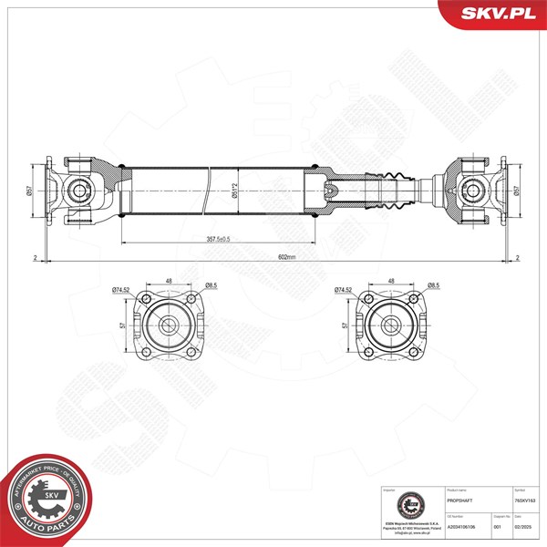 Drivaxel, Framaxel Esen skv 76SKV163 ESEN SKV Drivaxel, Framaxel Esen skv 76SKV163 ESEN SKV