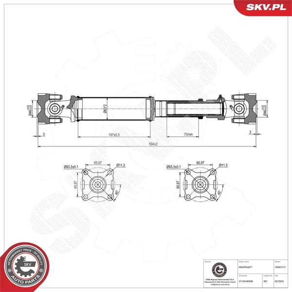 Drivaxel, Bakaxel, Framaxel Esen skv 76SKV171 ESEN SKV Drivaxel, Bakaxel, Framaxel Esen skv 76SKV171 ESEN SKV