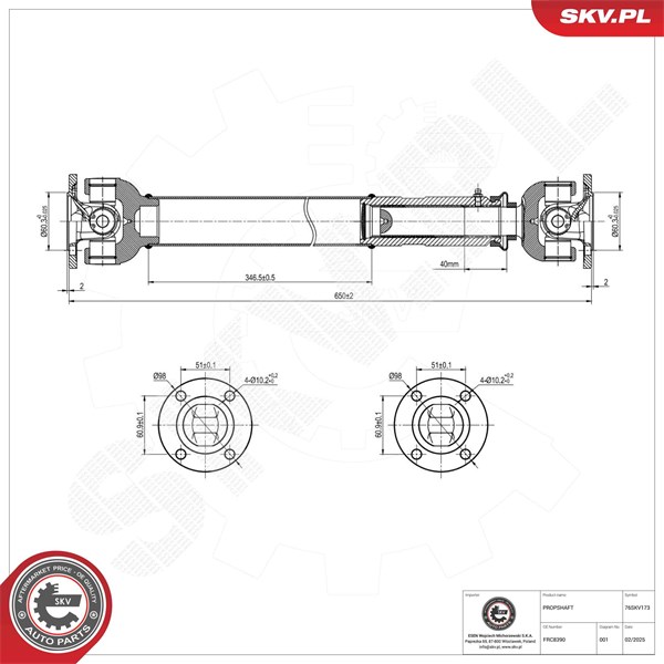 Drivaxel, Framaxel Esen skv 76SKV173 ESEN SKV Drivaxel, Framaxel Esen skv 76SKV173 ESEN SKV