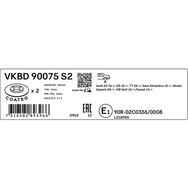 Bromsskiva Solid, Bakaxel Skf VKBD 90075 S2 SKF Bromsskiva Solid, Bakaxel Skf VKBD 90075 S2 SKF