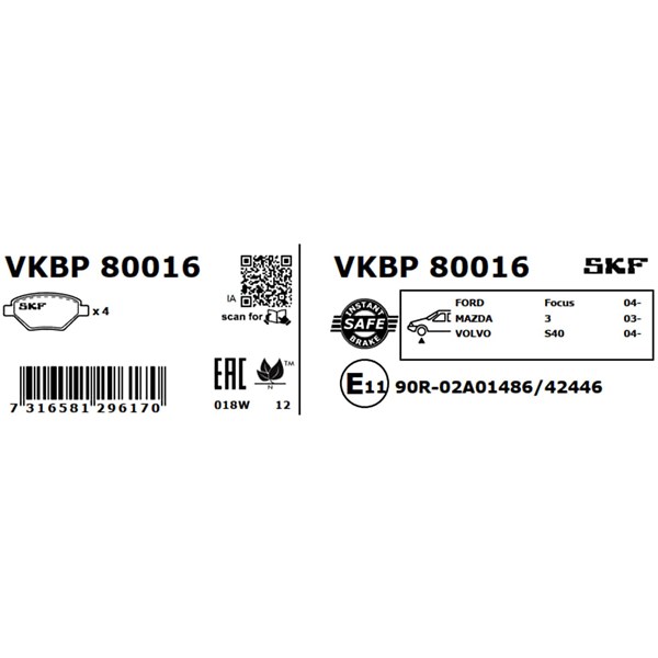 Bromsbeläggsats, Framaxel Skf VKBP 80016 SKF