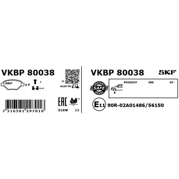 Bromsbeläggsats, Framaxel Skf VKBP 80038 SKF Bromsbeläggsats, Framaxel Skf VKBP 80038 SKF
