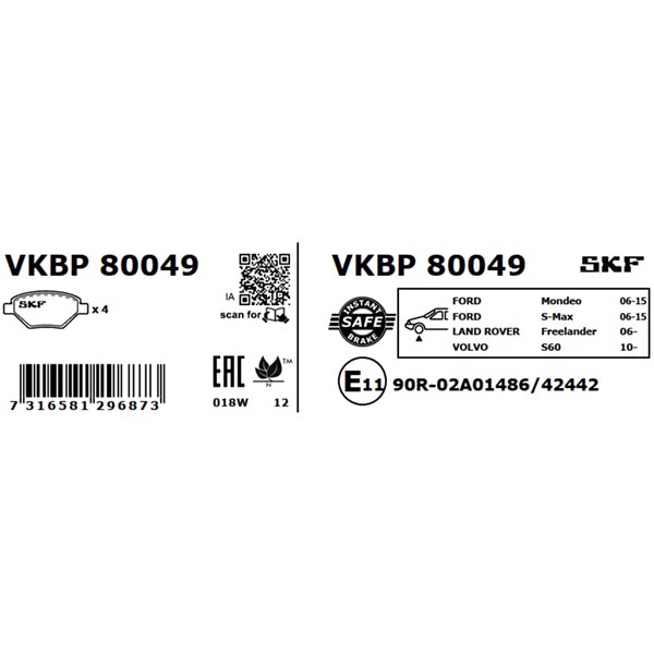 Bromsbeläggsats, Framaxel Skf VKBP 80049 SKF Bromsbeläggsats, Framaxel Skf VKBP 80049 SKF