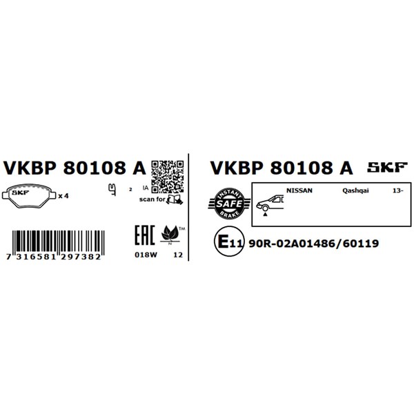 Bromsbeläggsats, Framaxel Skf VKBP 80108 A SKF Bromsbeläggsats, Framaxel Skf VKBP 80108 A SKF
