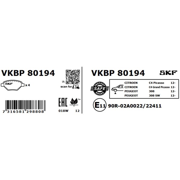 Bromsbeläggsats, Framaxel Skf VKBP 80194 SKF Bromsbeläggsats, Framaxel Skf VKBP 80194 SKF