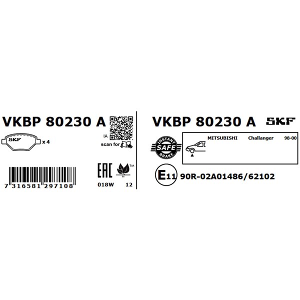 Bromsbeläggsats, Framaxel Skf VKBP 80230 A SKF