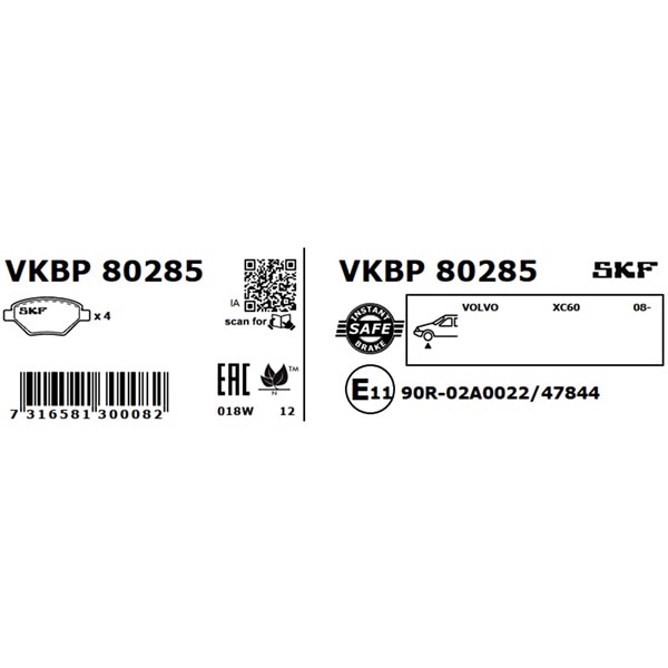 Bromsbeläggsats, Framaxel Skf VKBP 80285 SKF Bromsbeläggsats, Framaxel Skf VKBP 80285 SKF