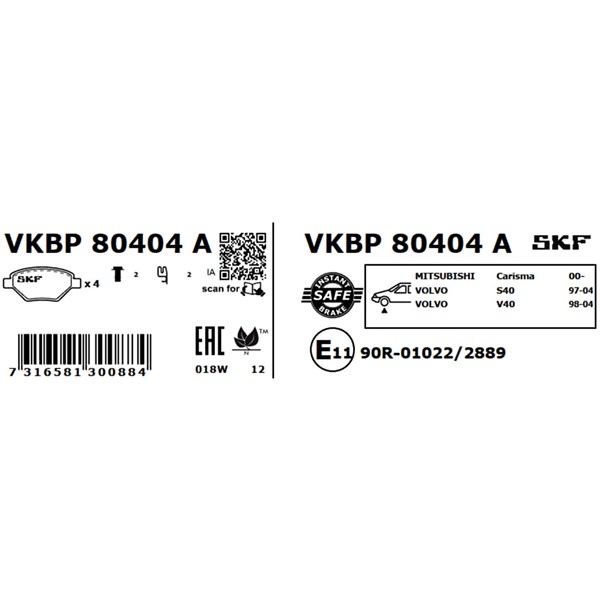 Bromsbeläggsats, Framaxel Skf VKBP 80404 A SKF Bromsbeläggsats, Framaxel Skf VKBP 80404 A SKF