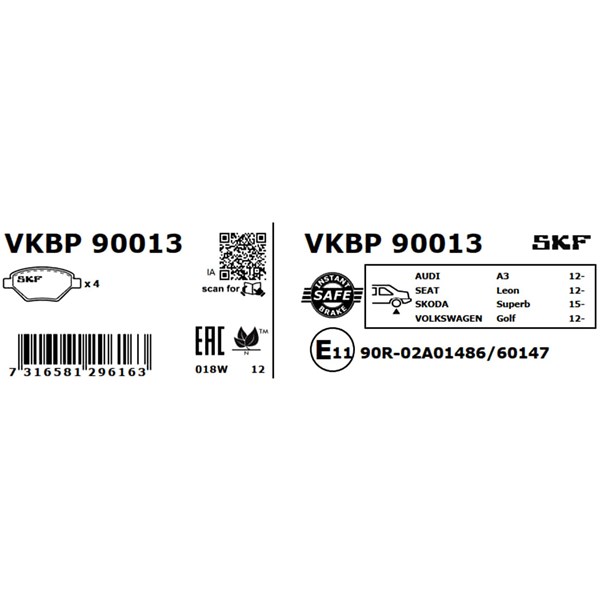 Bromsbeläggsats, Bakaxel, Framaxel Skf VKBP 90013 SKF